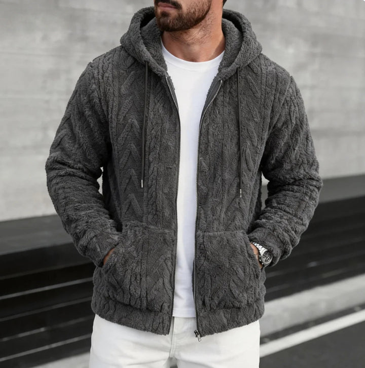 Herren kuschelige Kapuzenjacke aus Teddyfleece mit durchgehendem Reißverschluss und Kängurutaschen Drune