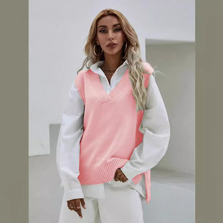 Damen Strickpullover mit V-Ausschnitt und lässigem Schnitt Drune