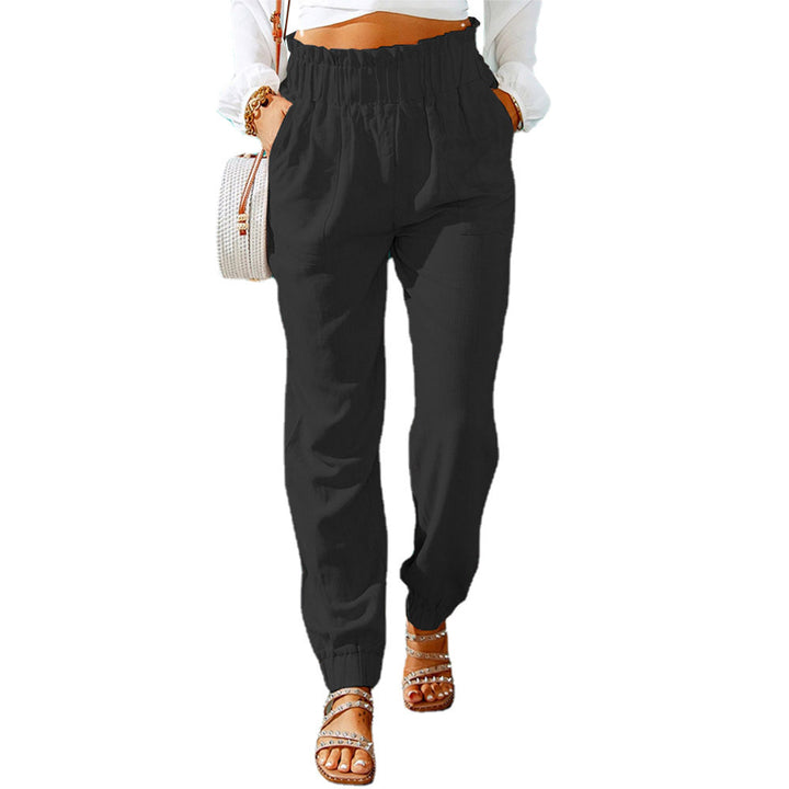 Damen Hochtaillierte Leinenoptik-Joggerhose mit elastischem Rüschbund und Eingrifftaschen Drune