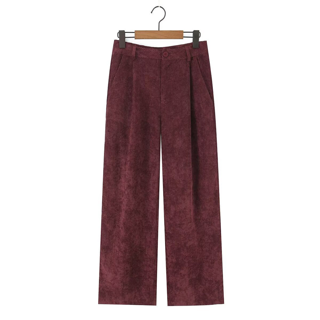 Damen Hochtaillierte Cordhose mit weitem Bein und Bundfalten Drune