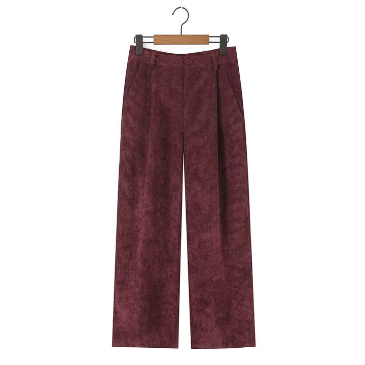 Damen Hochtaillierte Cordhose mit weitem Bein und Bundfalten Drune