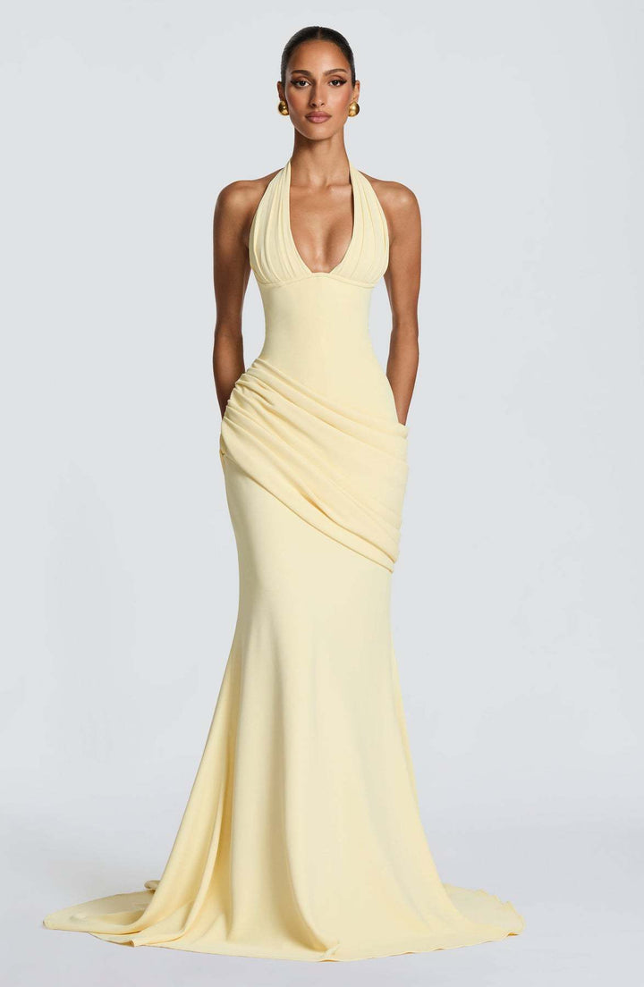 Damen Abendkleid mit elegantem Wickeldesign und tiefem V-Ausschnitt Drune