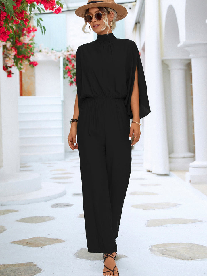 Damen Jumpsuit mit hohem Kragen und fließenden Ärmeln Drune