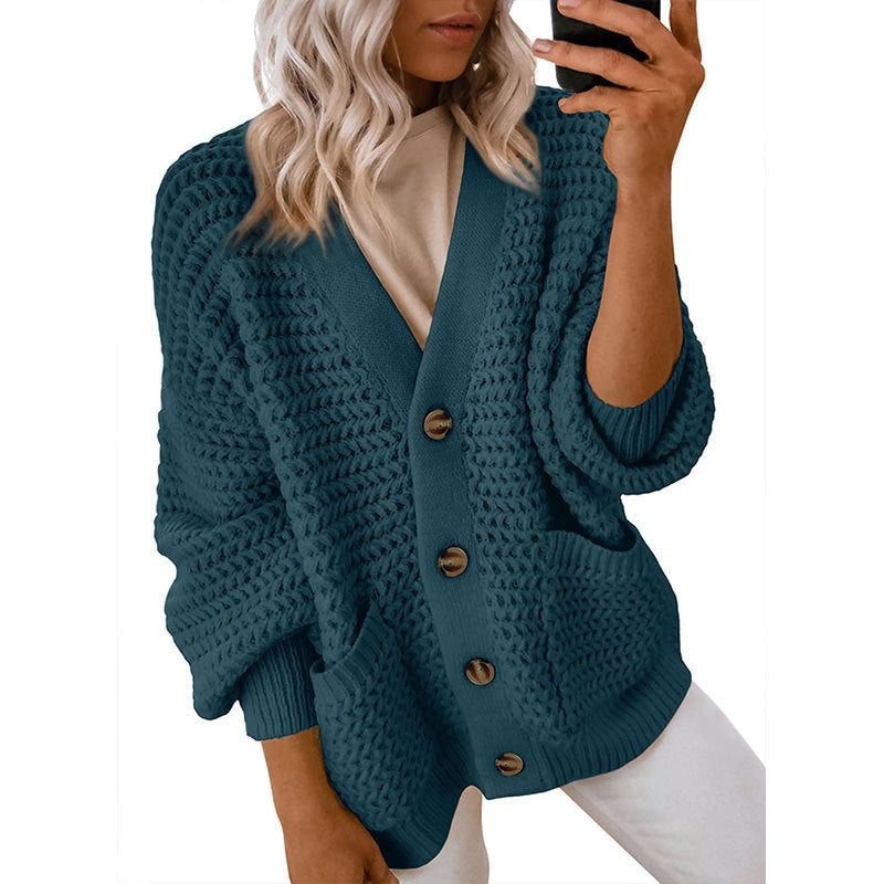 Damen Strickjacke mit dicker Textur und Knopfdetails Drune
