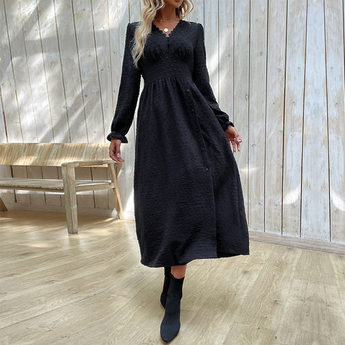 Damen Midikleid mit strukturierter Tupfen-Optik, V-Ausschnitt und tailliertem Empire-Schnitt Drune