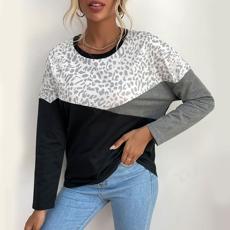 Damen Langarmshirt mit Colorblock, Leo-Print-Einsatz und lässiger Oversize‑Passform Drune