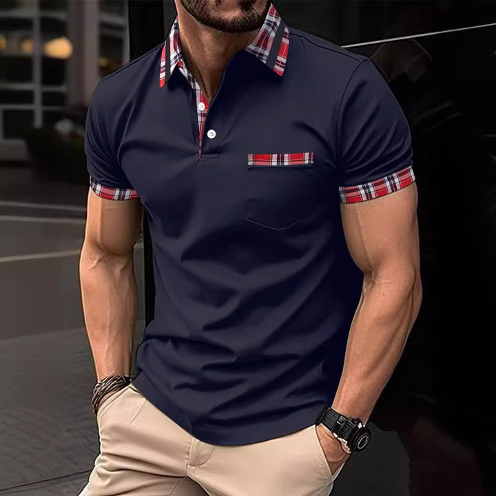 Herren Poloshirt mit modernem Karo-Design und Brusttasche Drune