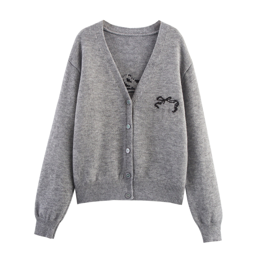 Damen kuschelige Strickjacke mit elegantem V-Ausschnitt und dekorativem Schnitt Drune