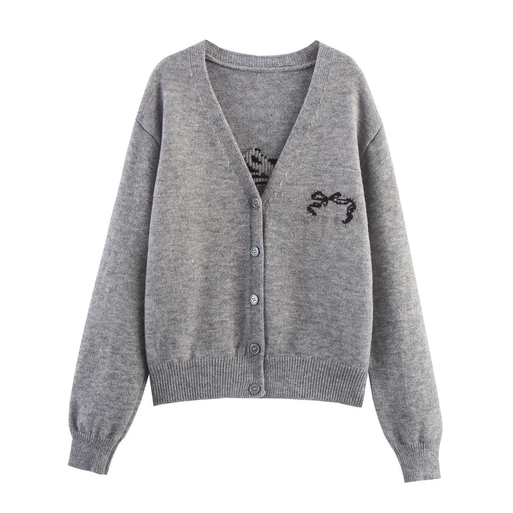 Damen kuschelige Strickjacke mit elegantem V-Ausschnitt und dekorativem Schnitt Drune