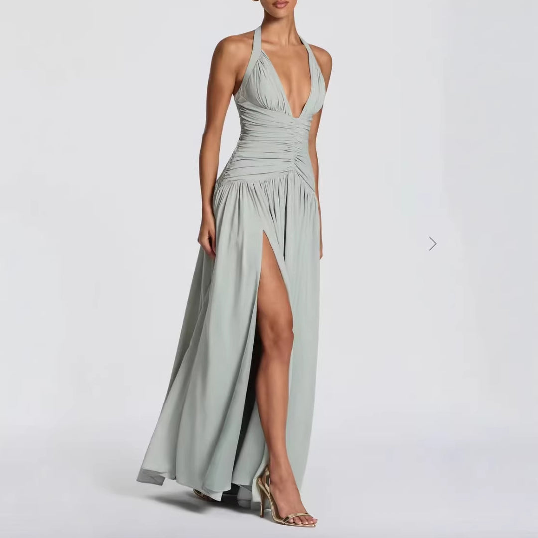 Damen Elegantes Maxikleid mit Wickeldesign und V-Ausschnitt Drune