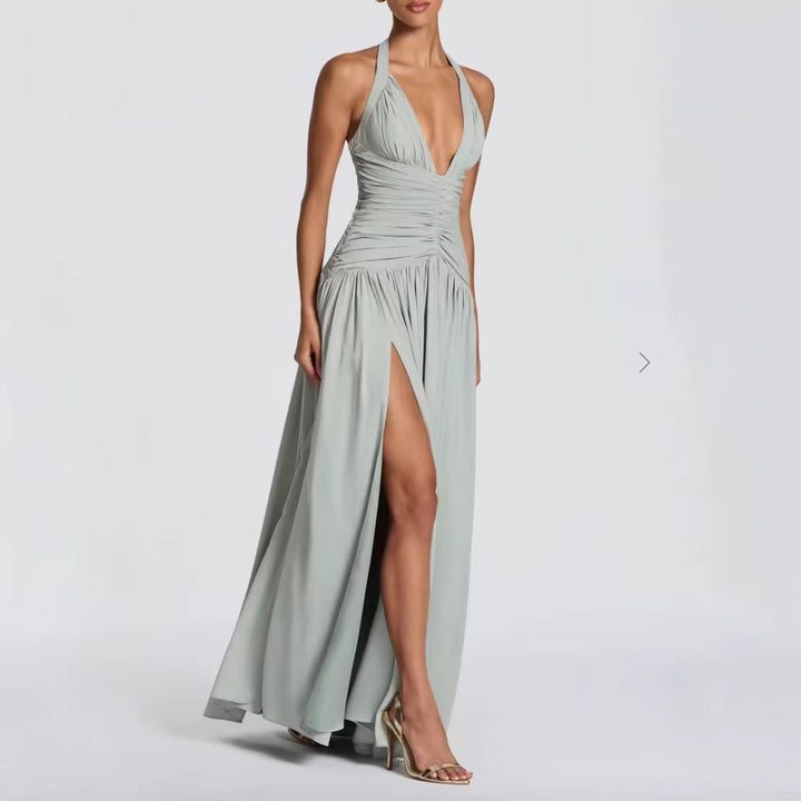 Damen Elegantes Maxikleid mit Wickeldesign und V-Ausschnitt Drune