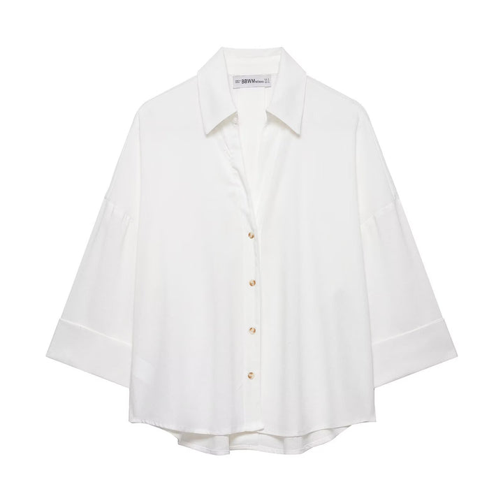 Damen Oversized-Hemdbluse mit kastiger Silhouette, weiten Kimonoärmeln und abgerundetem Saum Drune
