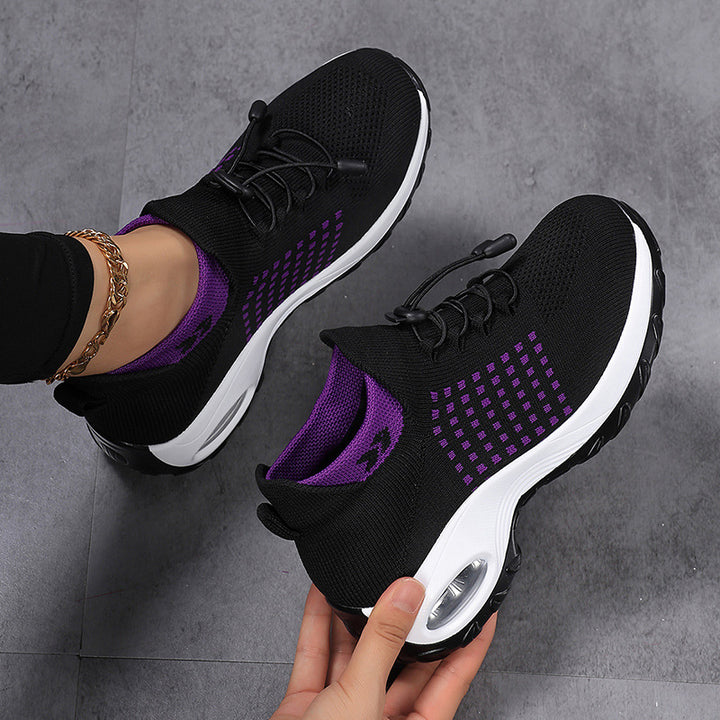 Damen nan atmungsaktive gestrickte Plateausneaker mit Luftkissenfederung und elastischem Schaft Drune