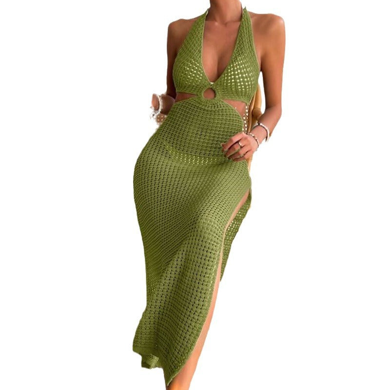 Damen elegantes Häkelkleid mit tiefem Ausschnitt Drune