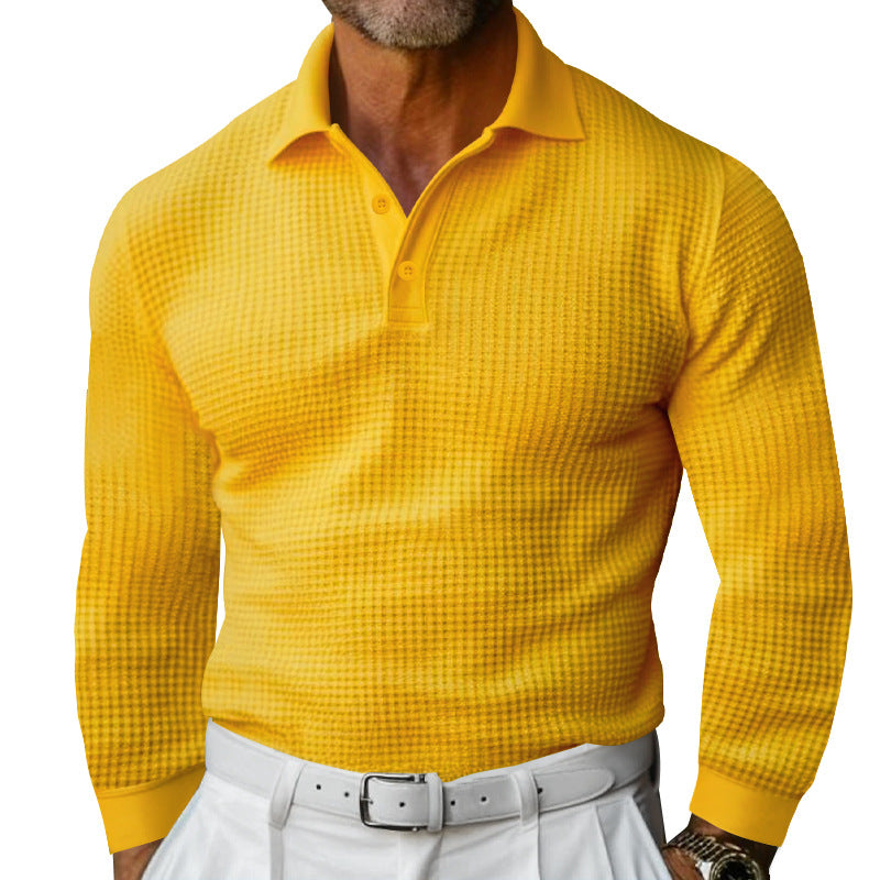 Herren Waffelstruktur-Poloshirt mit Langarm, Slim-Fit und Kentkragen Drune