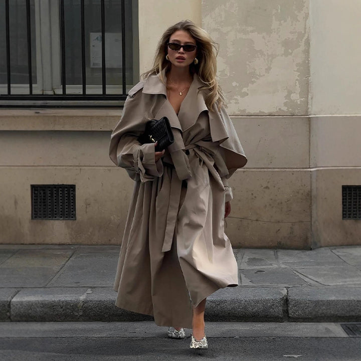 Damen Übergröße Trenchcoat mit voluminösen Ärmeln und taillierter Schnürung Drune
