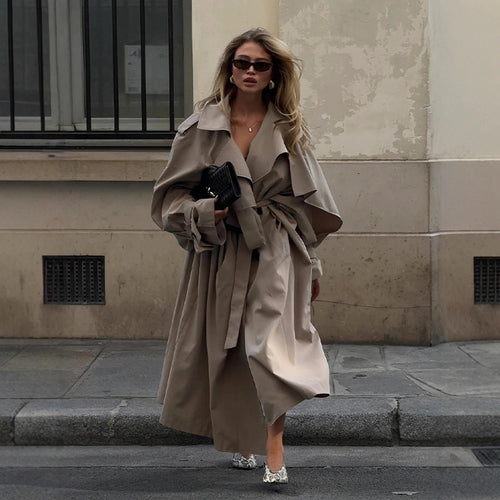 Damen Übergröße Trenchcoat mit voluminösen Ärmeln und taillierter Schnürung Drune