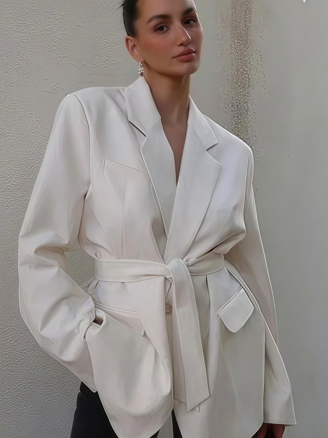 Damen Modischer Oversized Blazer mit Gürtel Drune