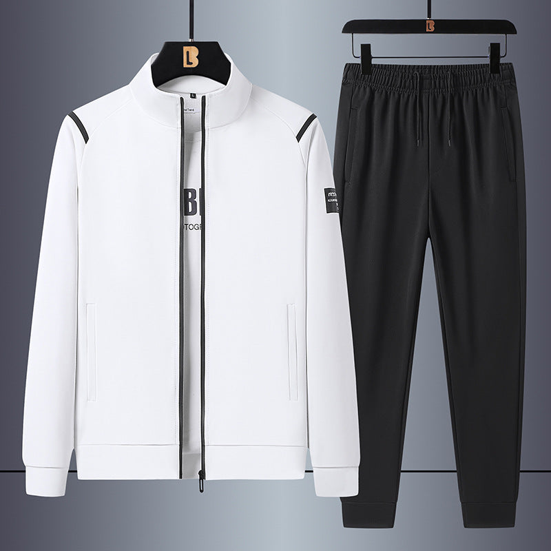 Herren sportliches Freizeit-Trainingsset mit Stehkragen-Reißverschlussjacke und elastischer Tunnelzug-Jogginghose Drune