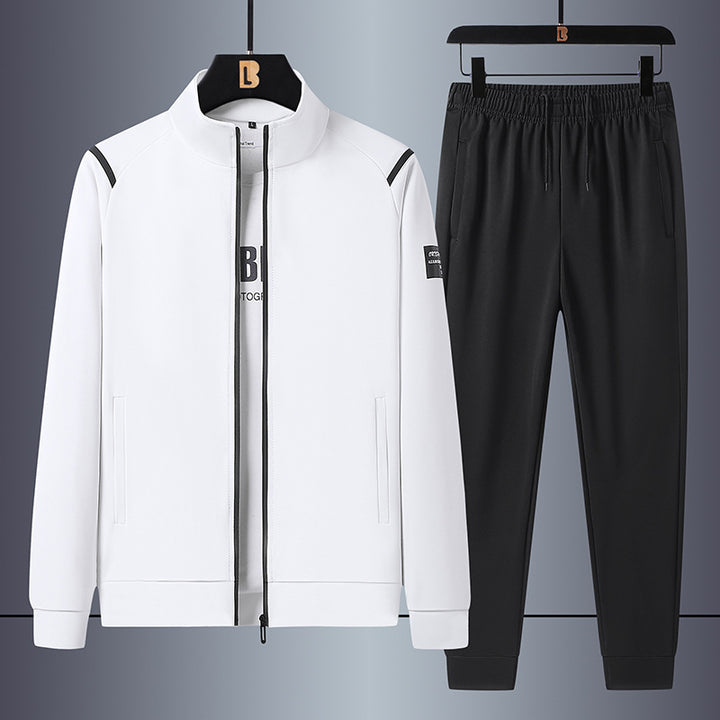 Herren sportliches Freizeit-Trainingsset mit Stehkragen-Reißverschlussjacke und elastischer Tunnelzug-Jogginghose Drune