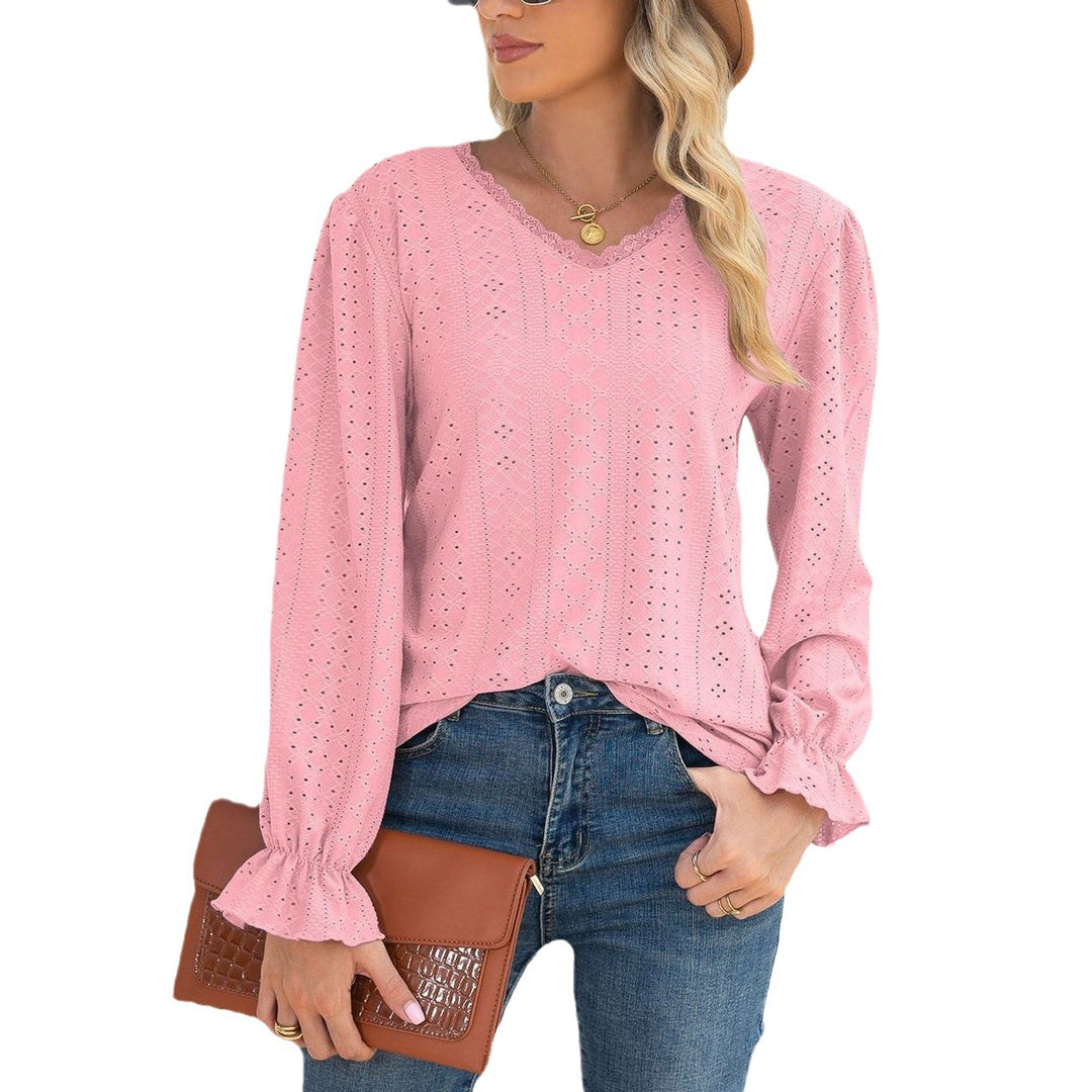Damen Blusenshirt mit Lochmuster und elastischen Ärmelbündchen Drune