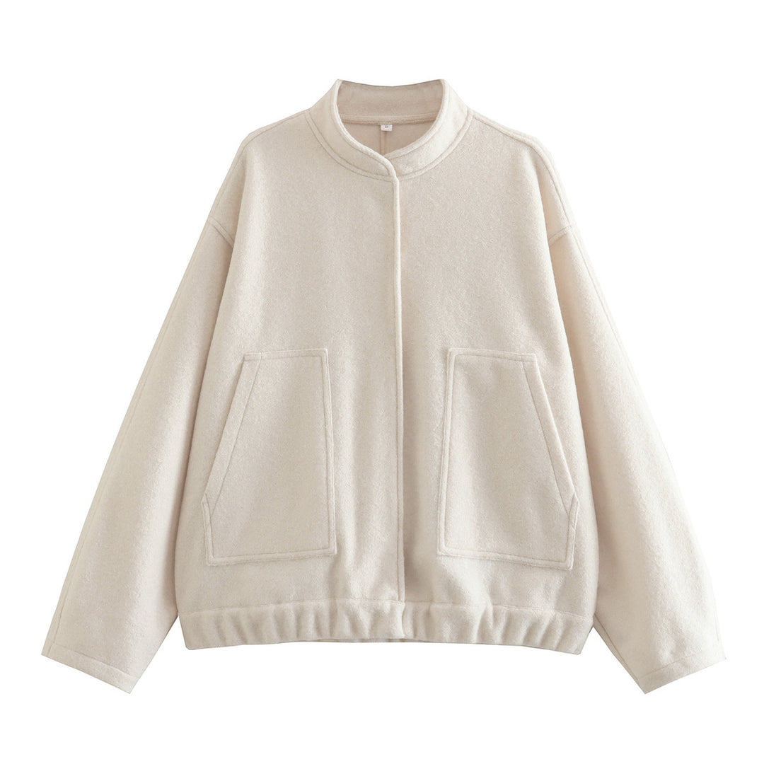 Damen Oversize-Fleecejacke mit Stehkragen, aufgesetzten Fronttaschen und elastischem Saum Drune