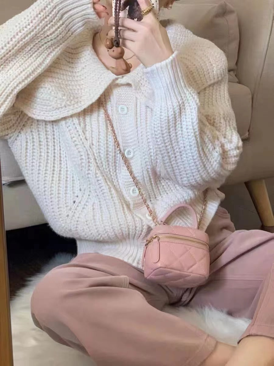 Damen Strickjacke mit großem Kragen und voluminösen Ärmeln Drune