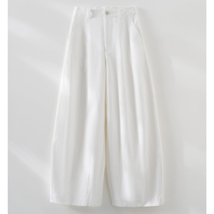 Damen Hochtaillierte weite Culotte-Hose aus Leinen‑Mix mit Bügelfalte und Eingrifftaschen Drune