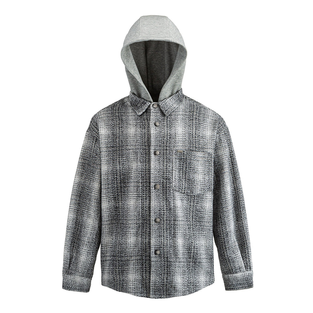 Herren Kapuzen-Overshirt im Wollmix mit Karomuster und aufgesetzter Brusttasche Drune