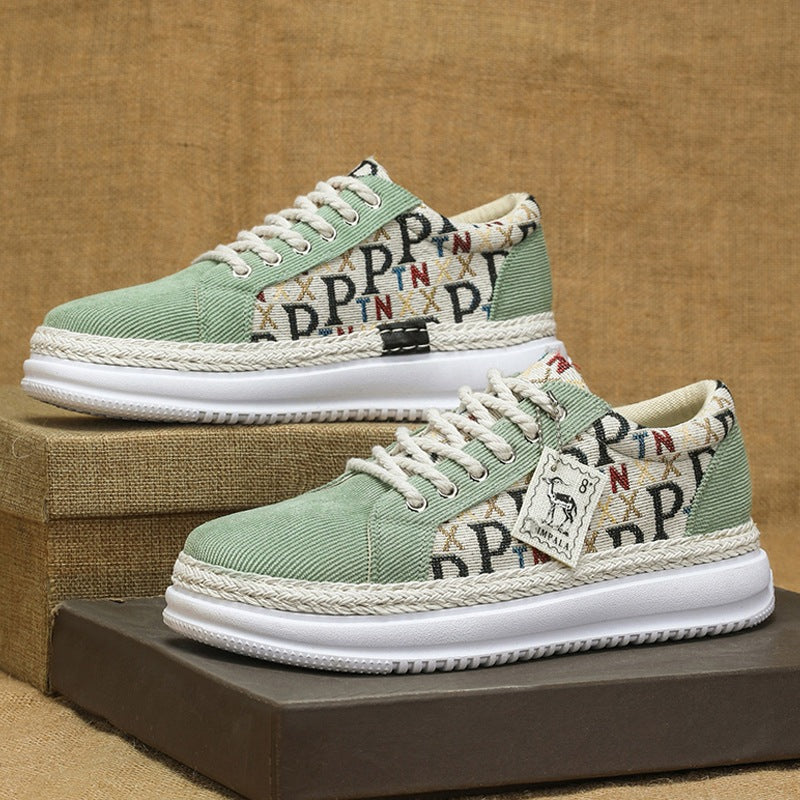 Damen Plateau-Espadrille-Sneaker mit geflochtenem Jute-Detail und monogramm-Canvas Drune
