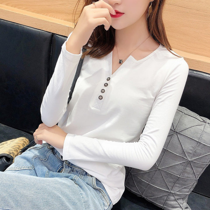 Damen Langarmshirt mit Knopfleiste und Femme-Style Drune