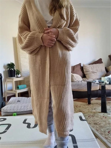Drune | Strickjacke Übergröße Passform Wollstrick Offene Front Langes Modell Strukturiertes Design