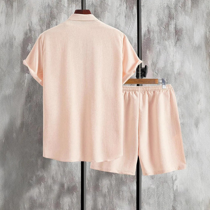 Herren lässiges Shorts-Set mit knöpfbarem Oberteil und elastischem Bund Drune