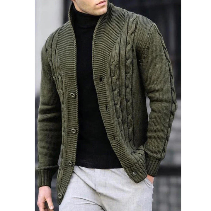 Herren Strickjacke mit Kabelmuster und Schalkragen Drune