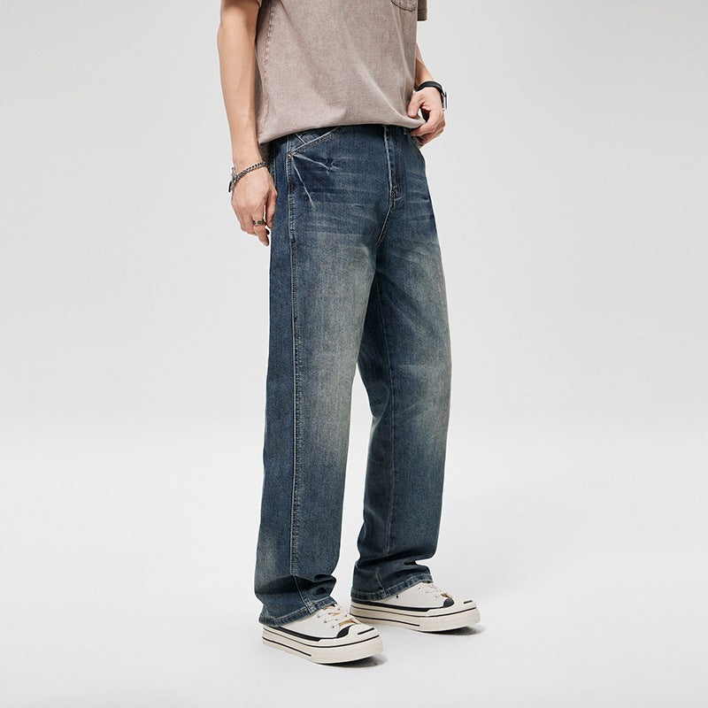 Herren Baggy-Denimhose mit hoher Bundhöhe, softem Stretch & Vintage-Finish Drune