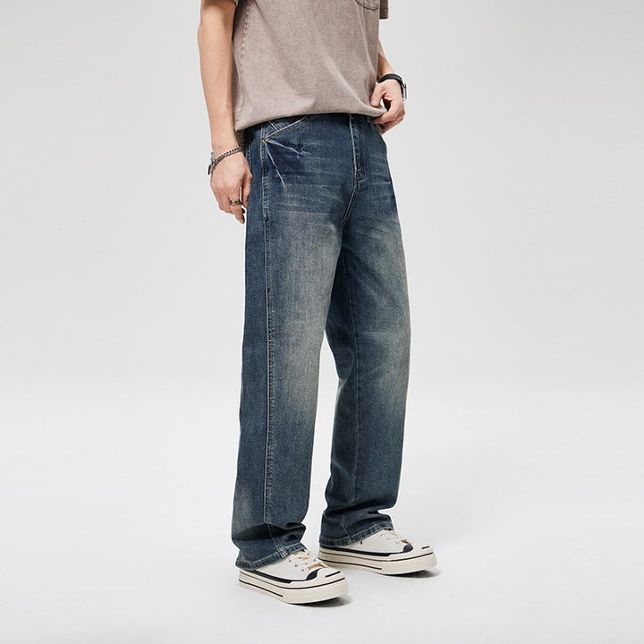 Herren Baggy-Denimhose mit hoher Bundhöhe, softem Stretch & Vintage-Finish Drune
