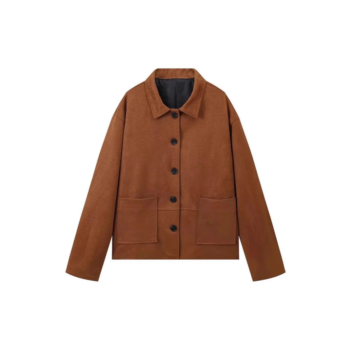 Damen klassische Wildlederjacke im entspannten Schnitt mit knöpfbarem Verschluss Drune