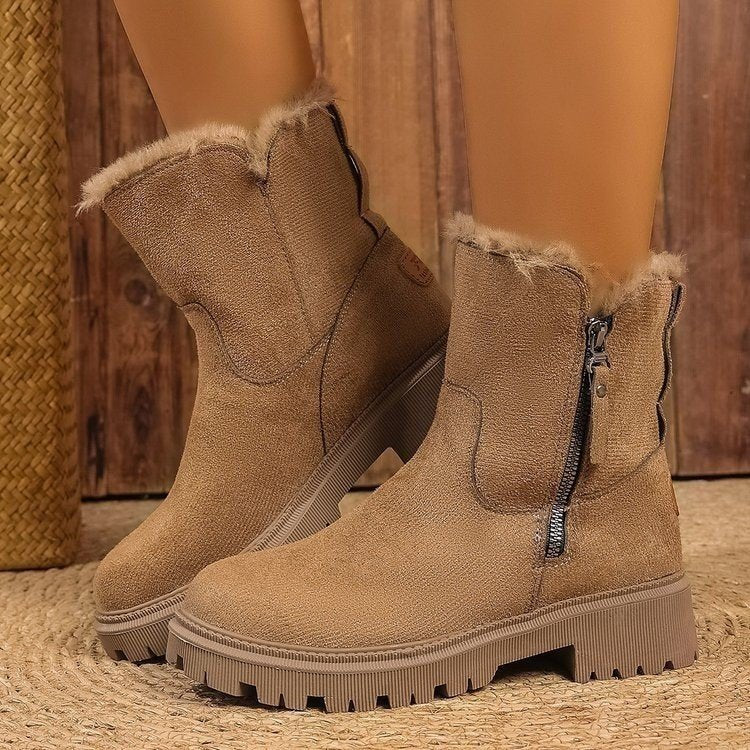 Damen Gefütterte Wildlederoptik Stiefeletten mit Teddyfutter, seitlichem Reißverschluss und profilierter Gummisohle Drune