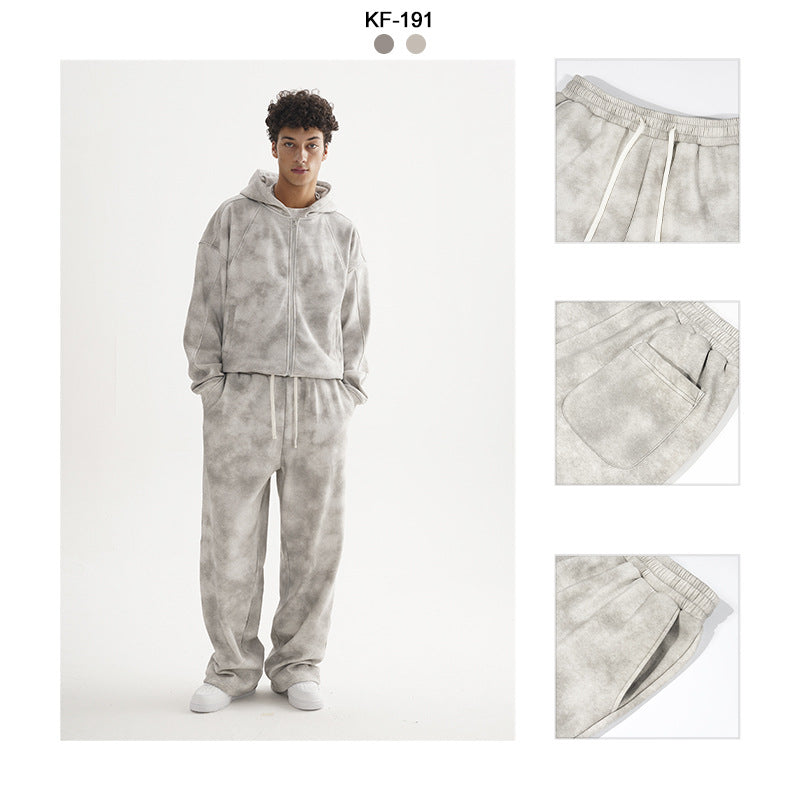 Damen Lässige Sweathose mit geradem Bein, Batik-Effekt und elastischem Bund Drune