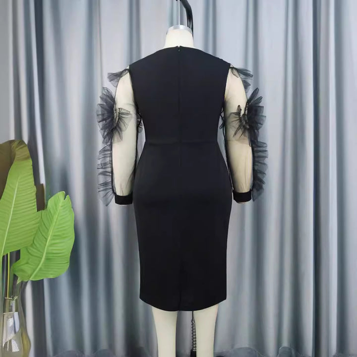 Damen Elegantes Figurbetontes Kleid mit voluminösen Tüllärmeln Drune