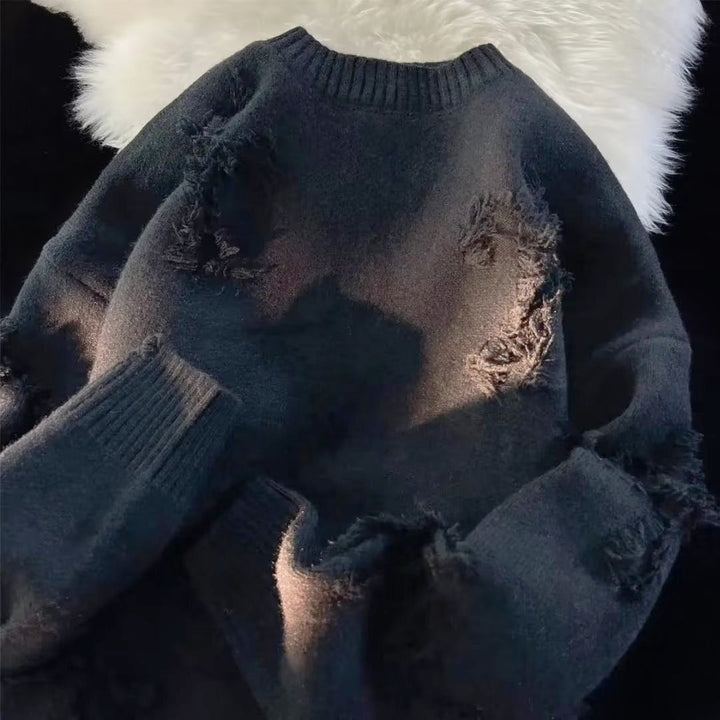 Damen Grobstrickpullover mit Fransen Drune