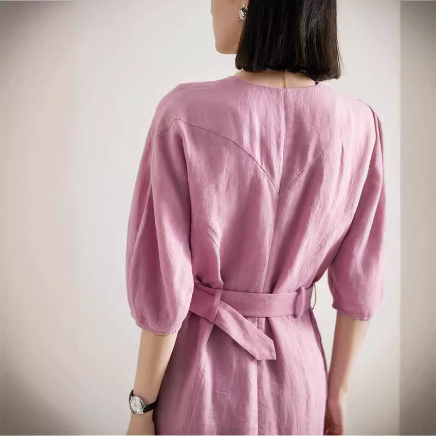 Damen Elegantes Midi-Kleid mit Gürtel Drune
