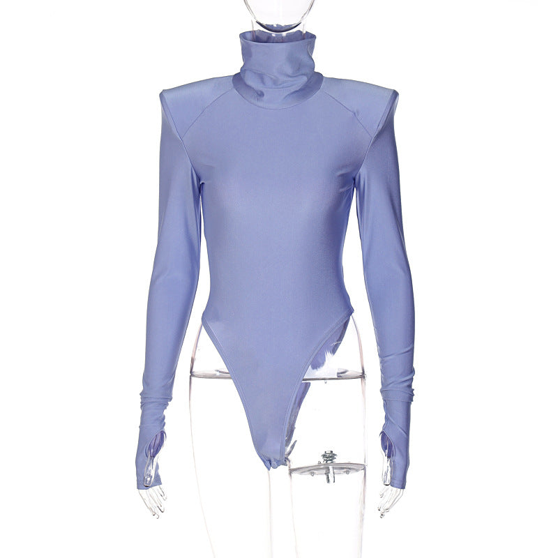 Damen Langarm-Bodysuit mit hohem Kragen und eleganten Raffungen Drune