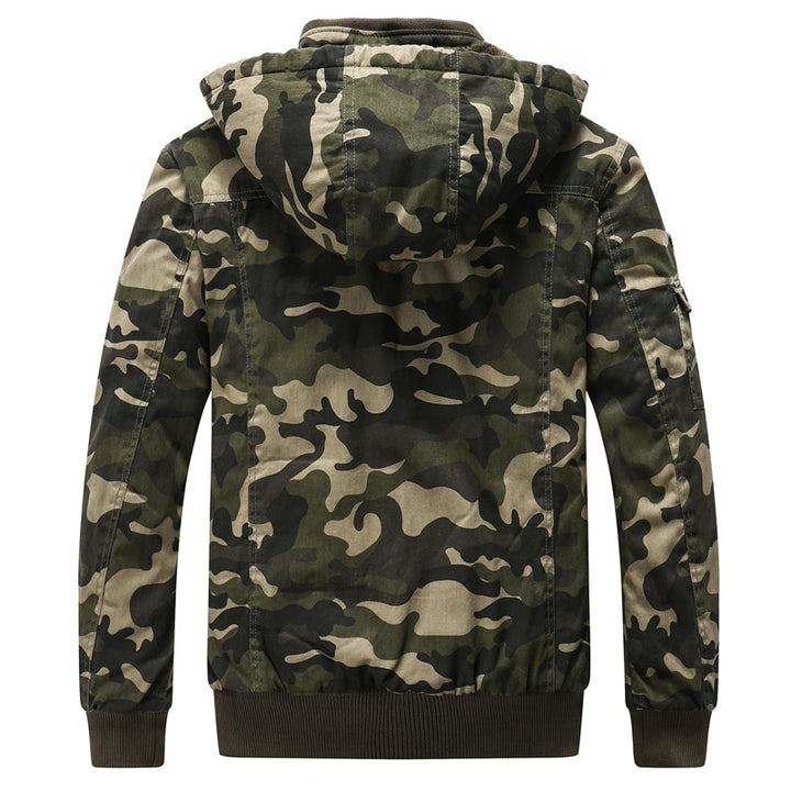 Herren Gefütterte Kapuzenparka im Camouflage-Militärstil mit Teddyfutter Drune