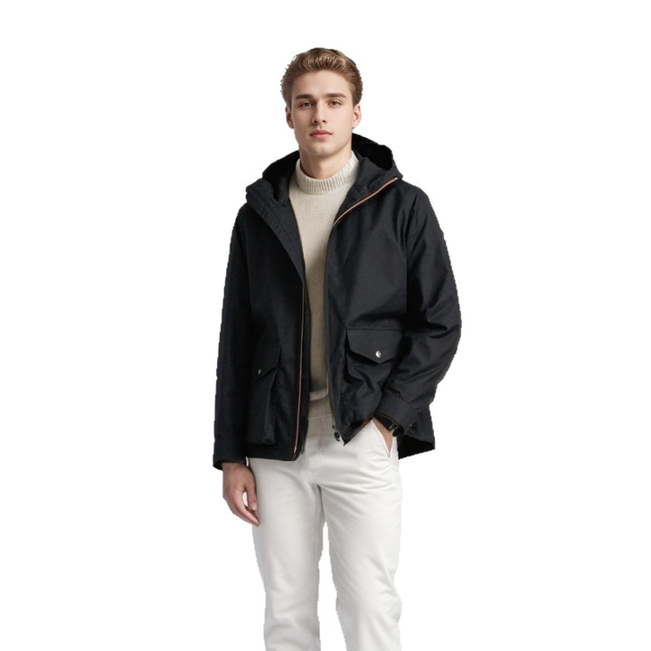 Herren Leichte Kapuzenjacke im urbanen Minimalstil mit Zwei-Wege-Reißverschluss und Pattentaschen Drune