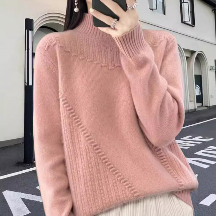 Damen Strickpullover mit elegantem Stehkragen und strukturiertem Design Drune