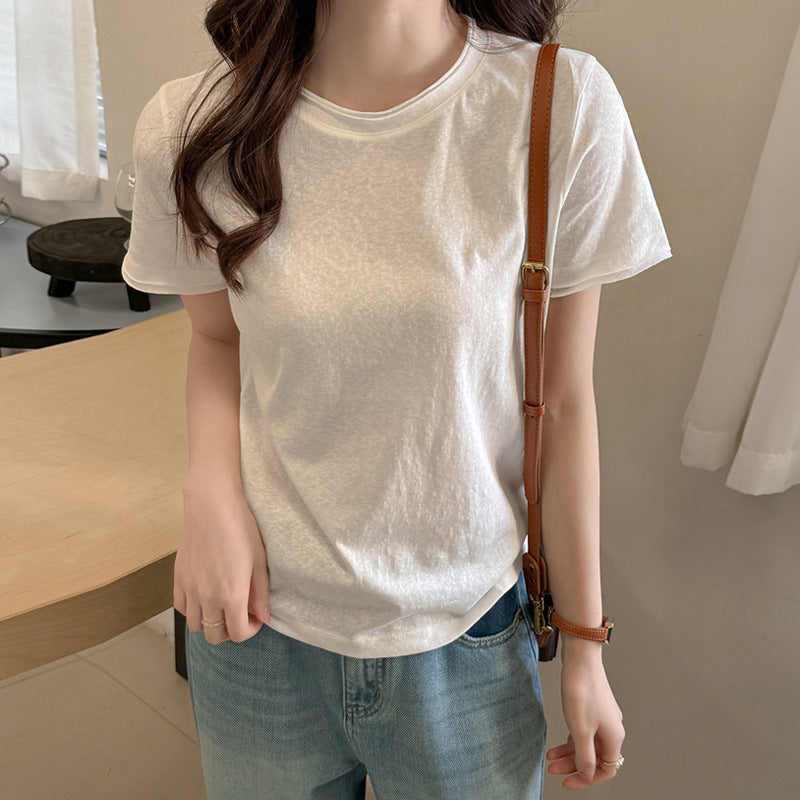 Damen Basic T-Shirt aus weicher Baumwolle mit Rundhalsausschnitt Drune