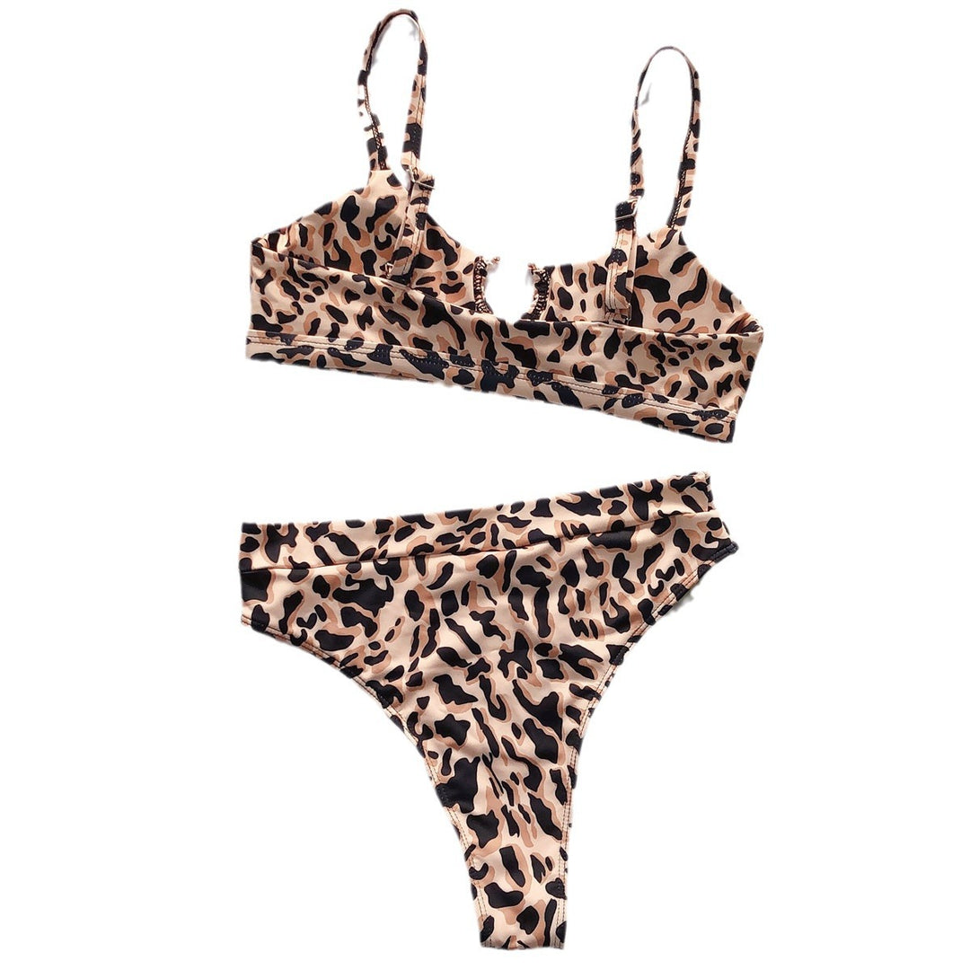 Damen Hochtailliertes Bikini-Set mit stylischem Leopardenmuster Drune