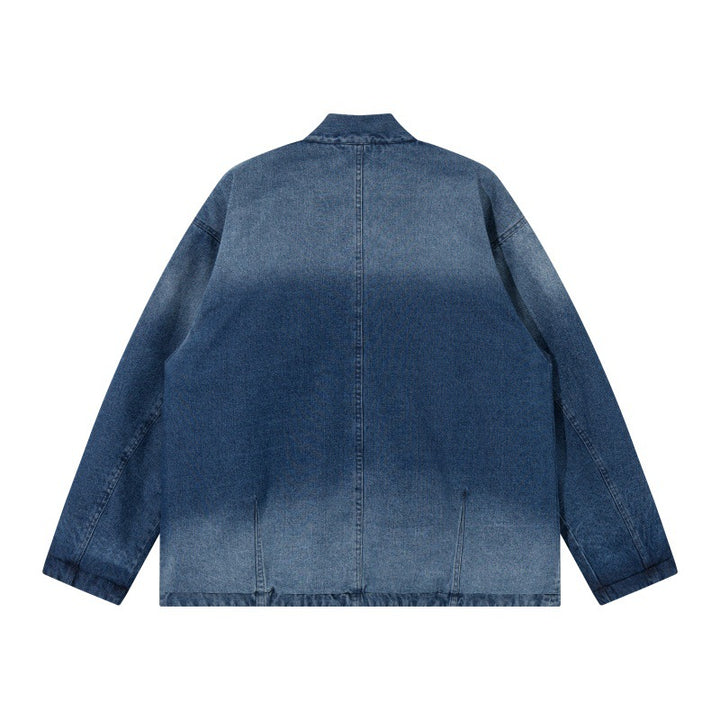 Unisex Jeans-Kimonojacke mit Bindegürtel und gemusterter Futterung Drune