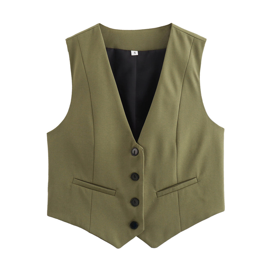 Damen nan elegante taillierte Business-Weste mit spitzem Saum, V-Ausschnitt und Leistentaschen Drune